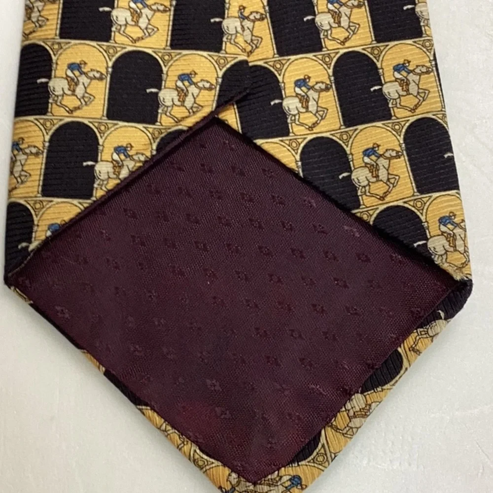 Henri Christian 100% Silk Gold Black Horse Racing Jockey Neck Tie‎